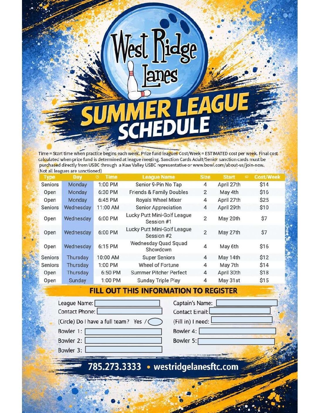 Summer League Schedule - WRL Fillable